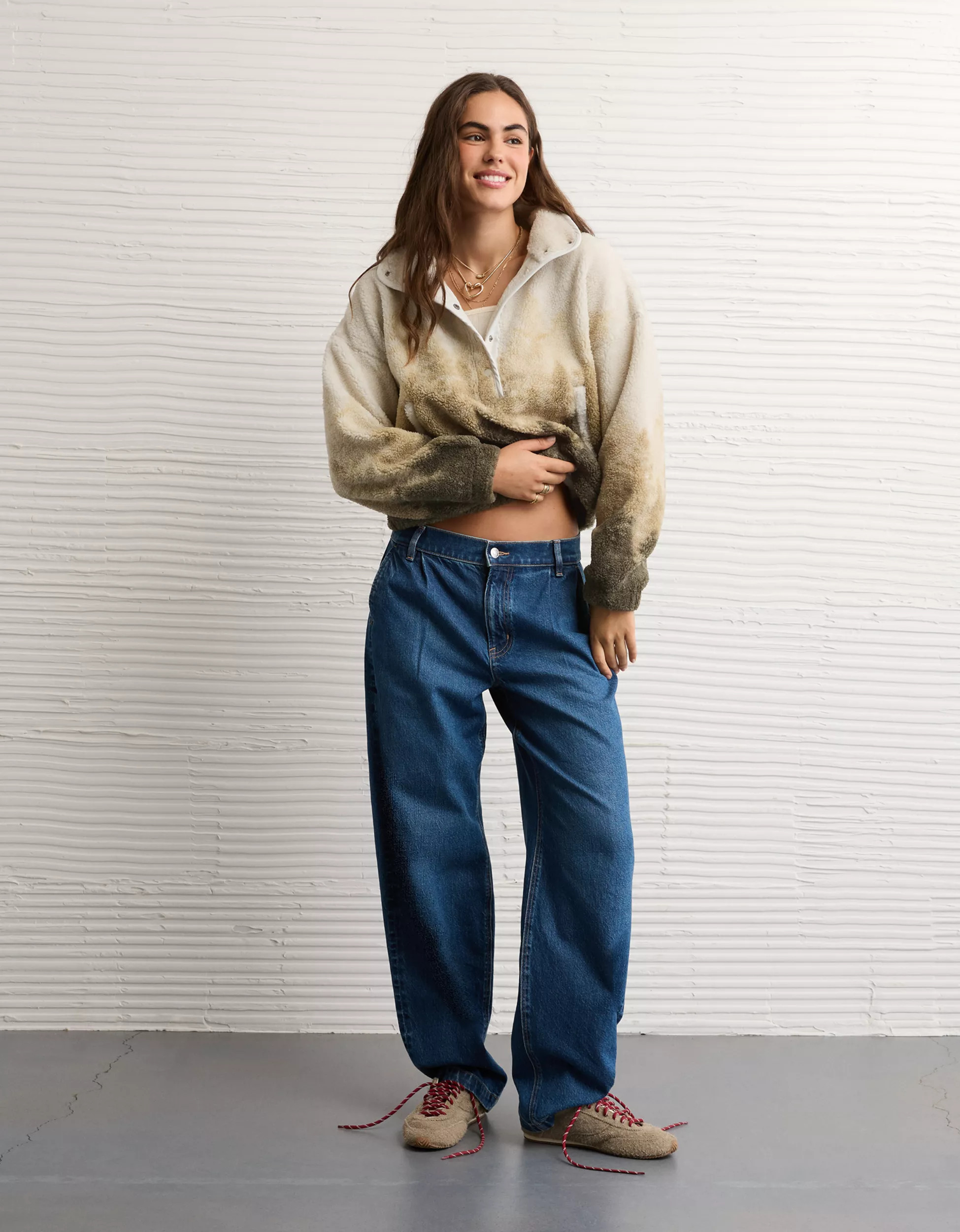 AE Sherpa Fleece Graphic Henley Sweatshirt | American Eagle Outfitters (US & CA)