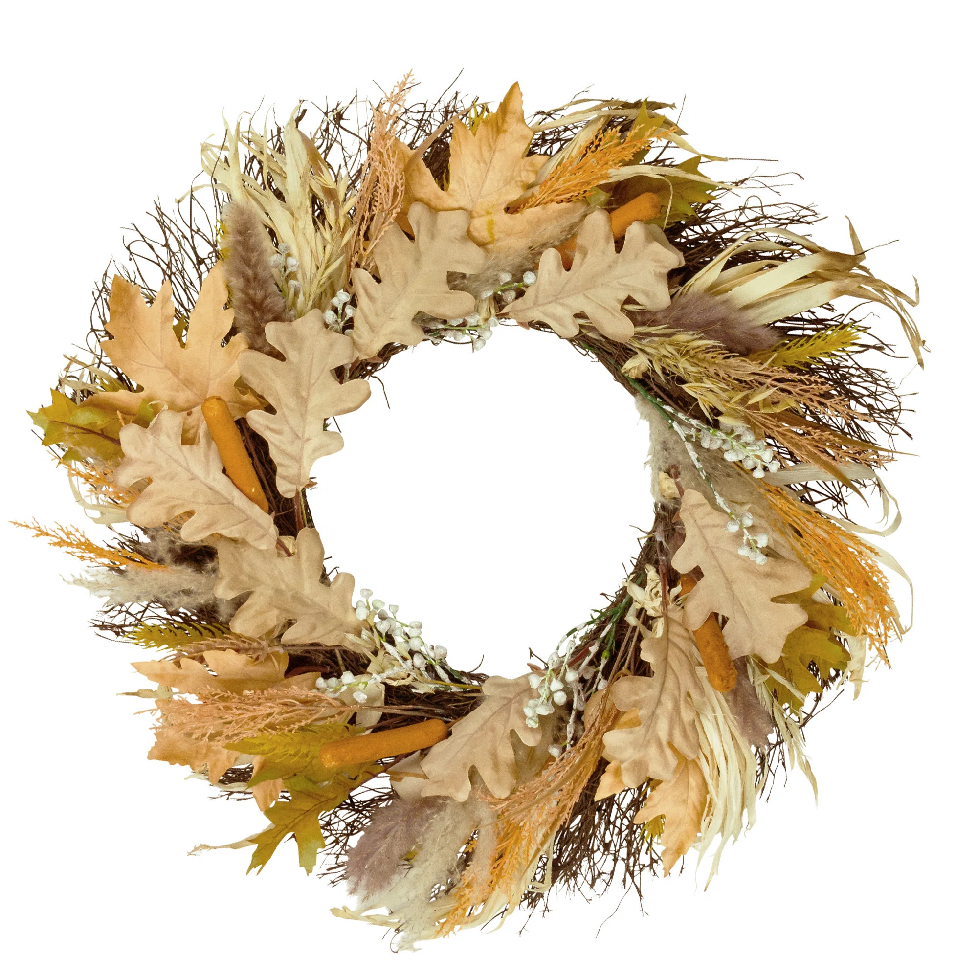 Northlight Seasonal Cattail and Wheat Twig Artificial Fall Harvest Wreath 24-Inch & Reviews | Way... | Wayfair North America