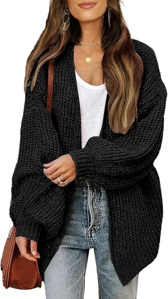 Womens Long Cardigan Sweater Fall 2025 Trendy Chunky Waffle Knit Oversized Open Front Dressy Card... | Amazon (US)