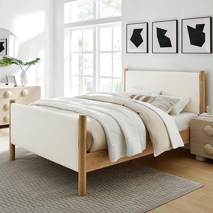 Modway Maven King Size Bed Frame in Feather Oak with Upholstered Boucle Headboard and Footboard ... | Amazon (US)