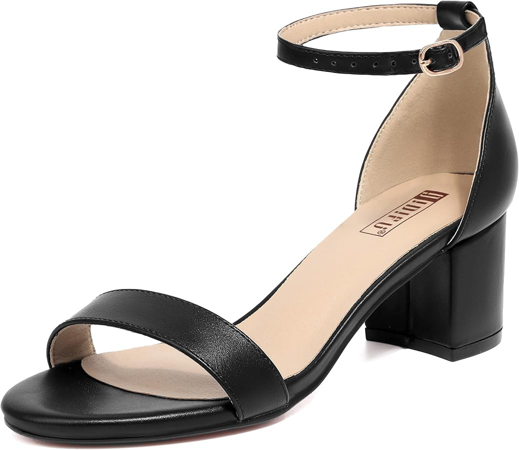 IDIFU Women's Cookie-LO Low Block Heels Chunky Sandals Ankle Strap Wedding Dress Pump Shoes | Amazon (US)