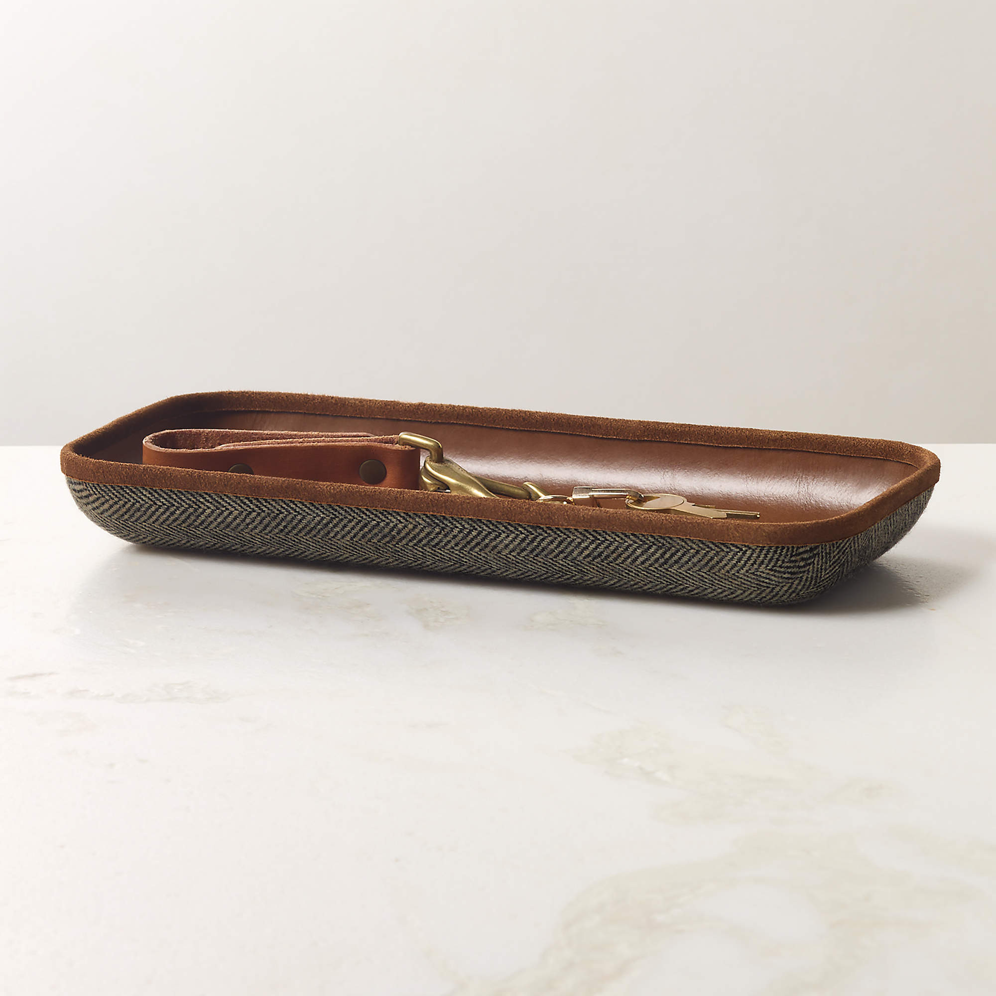 Archivist Leather and Herringbone Rectangular Catchall Dish by Todd Snyder | CB2 | CB2