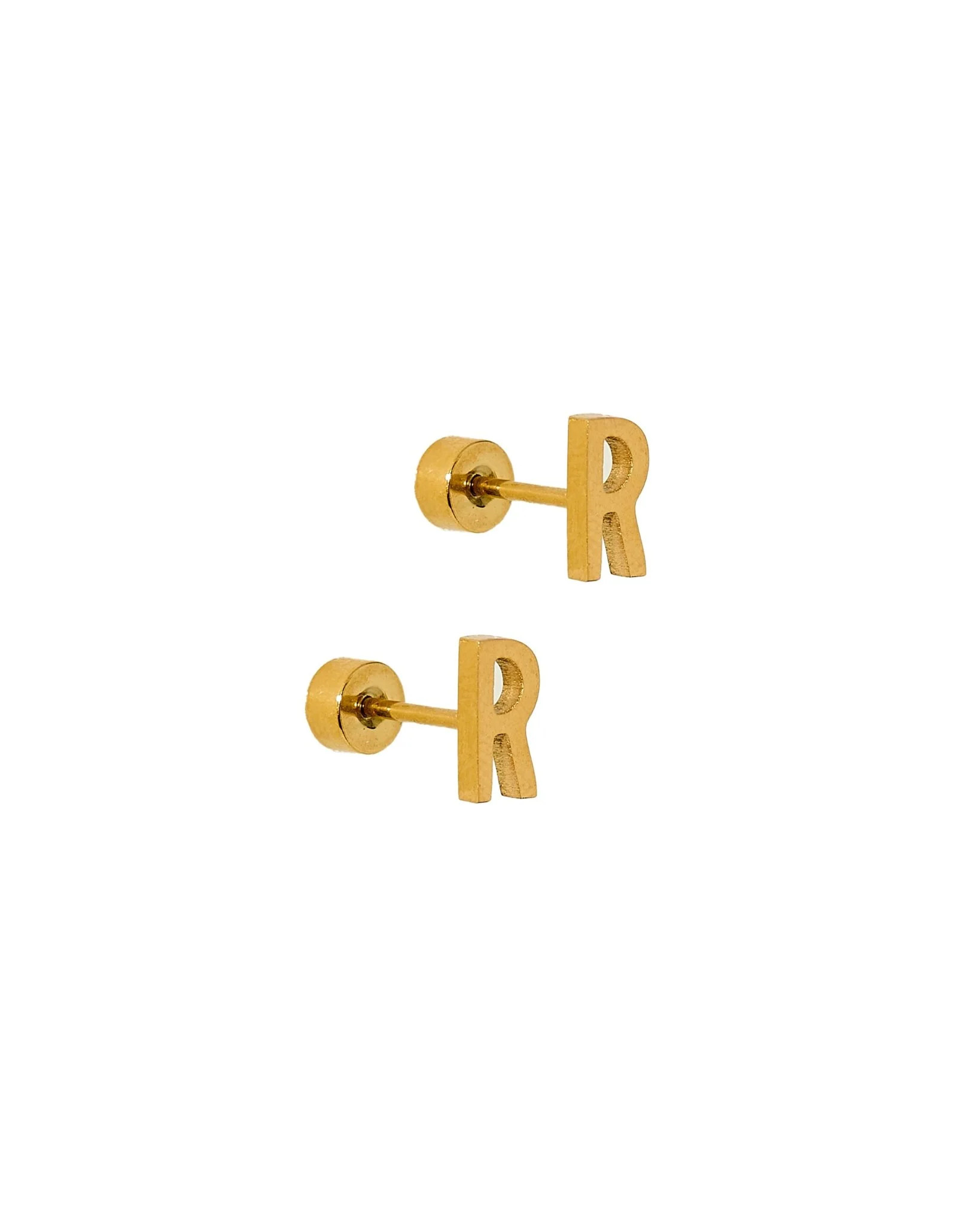 Screwback Stud Earrings - Initial R | LINNY CO LLC