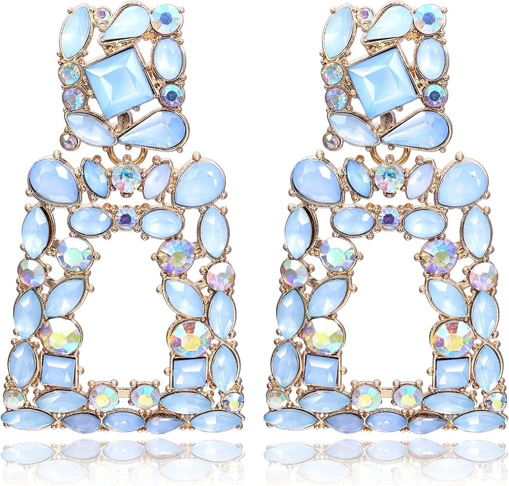 Flyonce Rectangle Dangle Earrings for Women, Rhinestone Crystal Geometric Statement Earring Fashi... | Amazon (US)