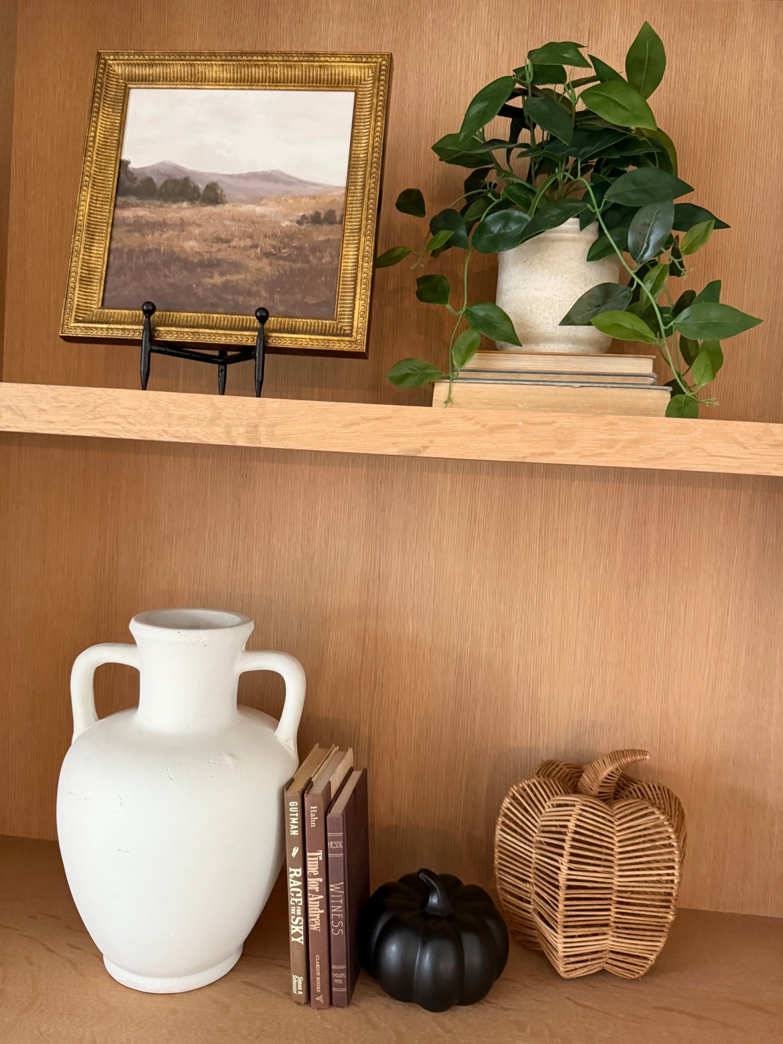 Fall bookshelf decor! Black and wicker woven pumpkins! 

#LTKSeasonal #LTKHome
