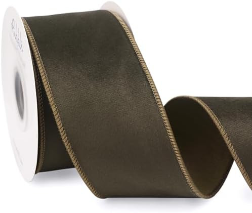Ribbli Moss Green Velvet Wired Ribbon with Dupioni 2.5 Inch Christmas Ribbon for Gift Wrapping Ch... | Amazon (US)