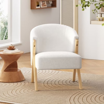 Modern Accent Chair with White Upholstery and Solid Wood Frame, Minimalist Lounge Chair for Living Room, Bedroom, or Office | Target