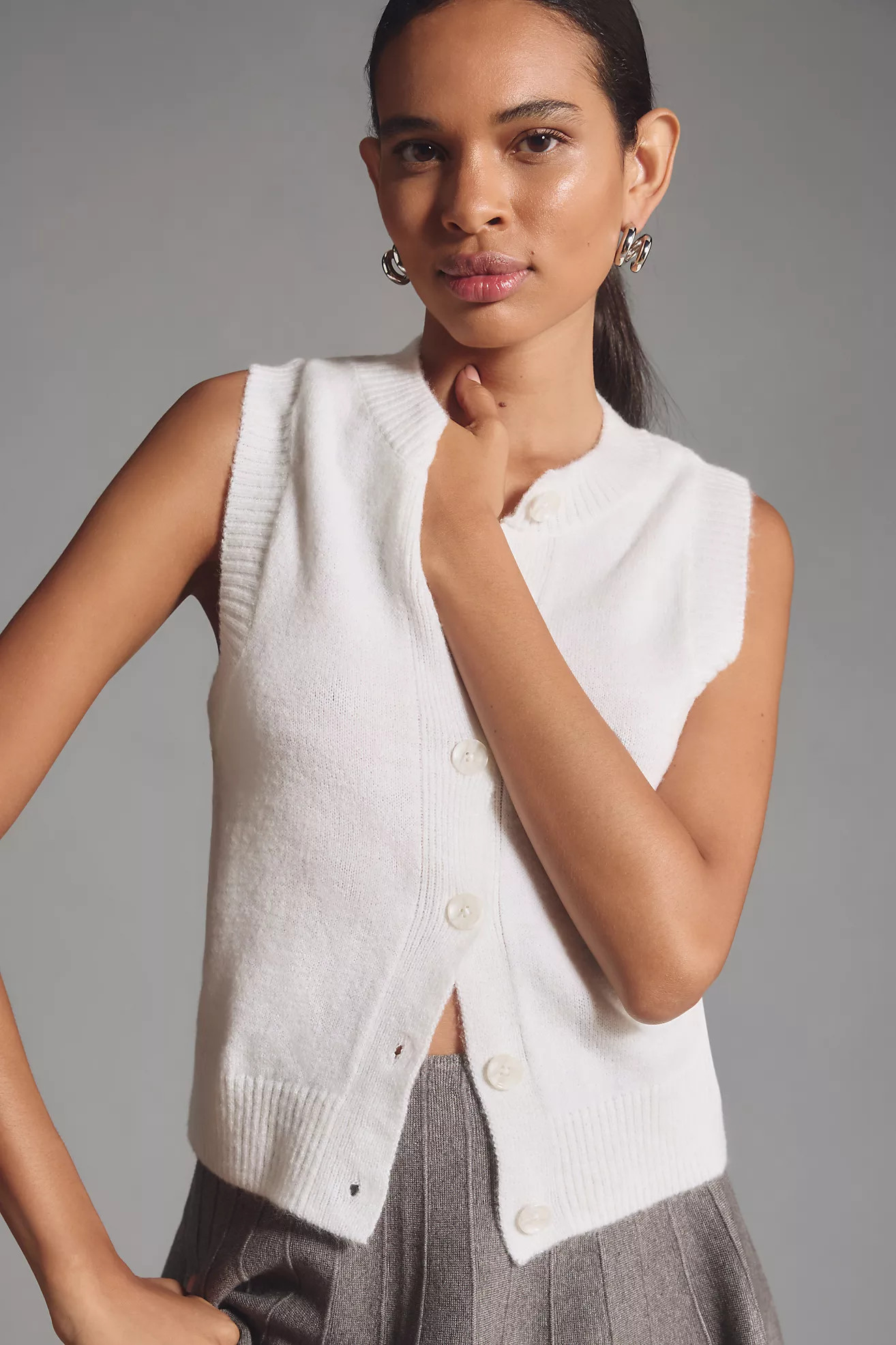 Maeve Crew-Neck Cardigan Sweater Vest | Anthropologie (US)