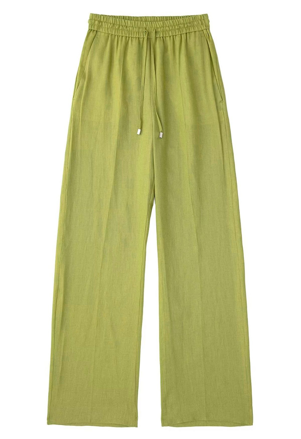 Breezy Cotton Straight-Leg Pants in Lime | Chicwish