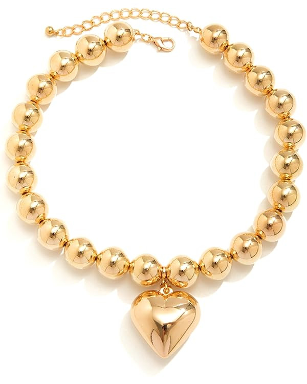 YBMYCM Heart Pendant Choker Necklaces Chunky Gold Bead Choker Necklaces for Women Gifts Jewelry | Amazon (US)