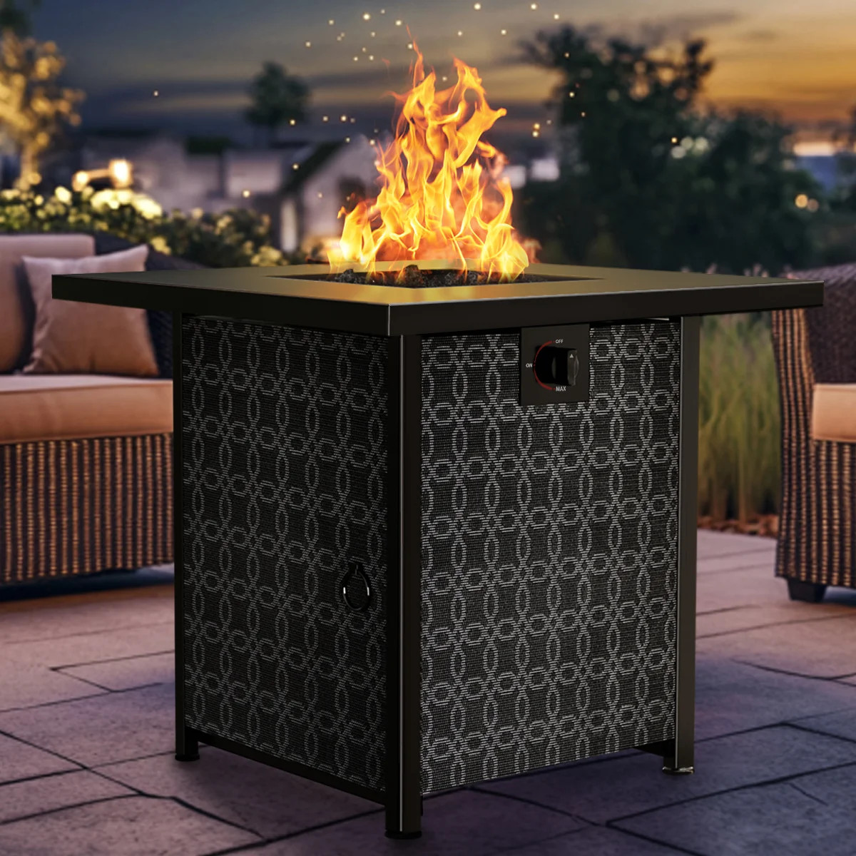 32" Outdoor Propane Fire Pit Table with Lid,Lava Rock and 50,000 BTU for Patio Garden Party - Wal... | Walmart (US)