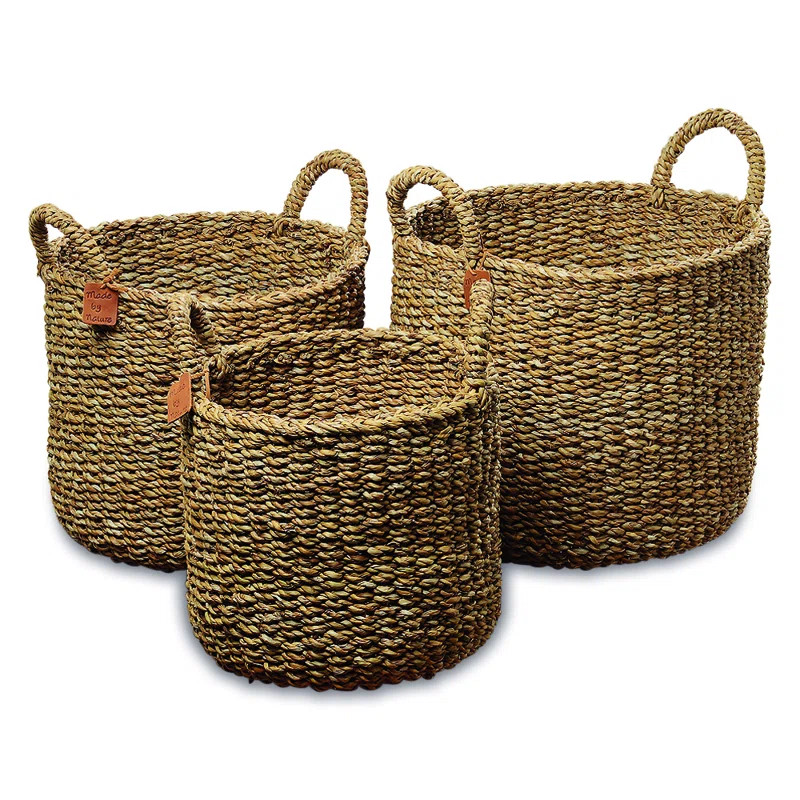 Handmade Coastal Seagrass Basket With Handles - Set of 3 | Wayfair North America