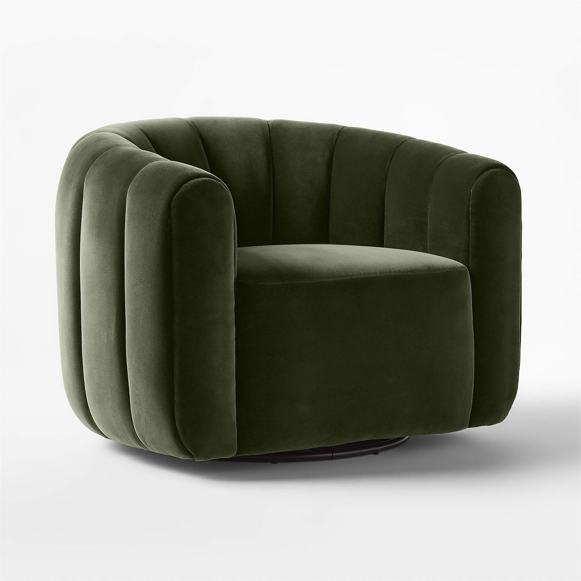 Fitz Modern Channeled Green Velvet Swivel Chair Set of 2 + Reviews | CB2 | CB2