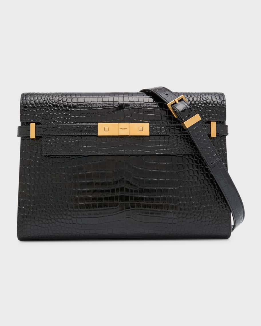 Saint Laurent Manhattan Medium Shiny Moc-Croc Shoulder Bag | Neiman Marcus