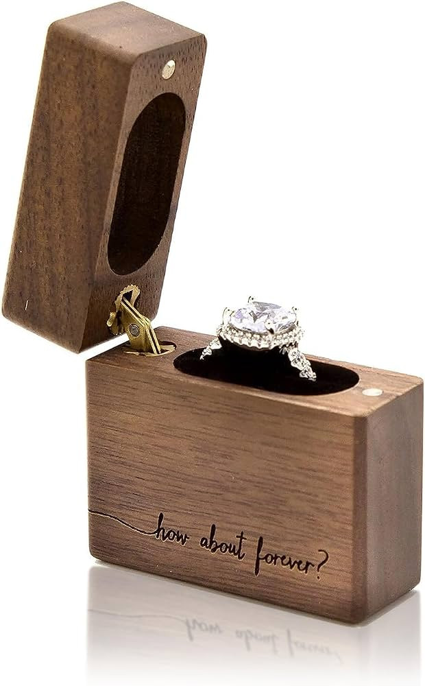 MUUJEE How About Forever Slim Walnut Wood Engagement Ring Box - Magnetic Pocket Wooden Proposal R... | Amazon (US)