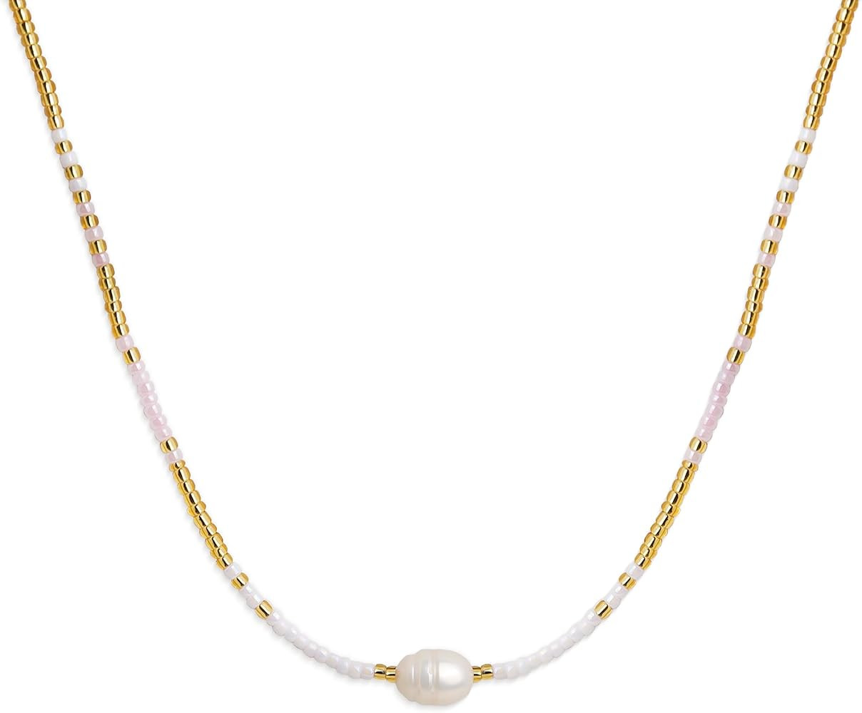 Boho Pearl Beaded Choker Necklaces for Women, Dainty Handmade Colorful Seed Beads Adjustable Long... | Amazon (US)