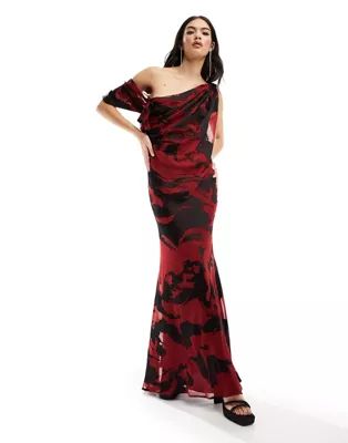 ASOS DESIGN fallen shoulder draped bias maxi dress in floral burnout | ASOS | ASOS (Global)