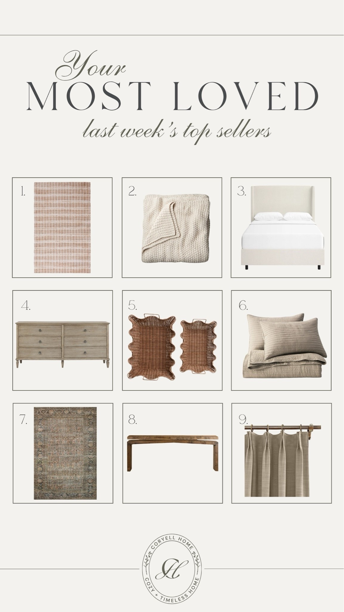 Last week’s best sellers, top picks, and follower favorites! 🙌🏻😍 I am so glad you loved my new entryway rug — making it the #1 most clicked! Our primary bed, dresser, and bedding are all favorites, too. And of course, those woven baskets are a given! 🤎