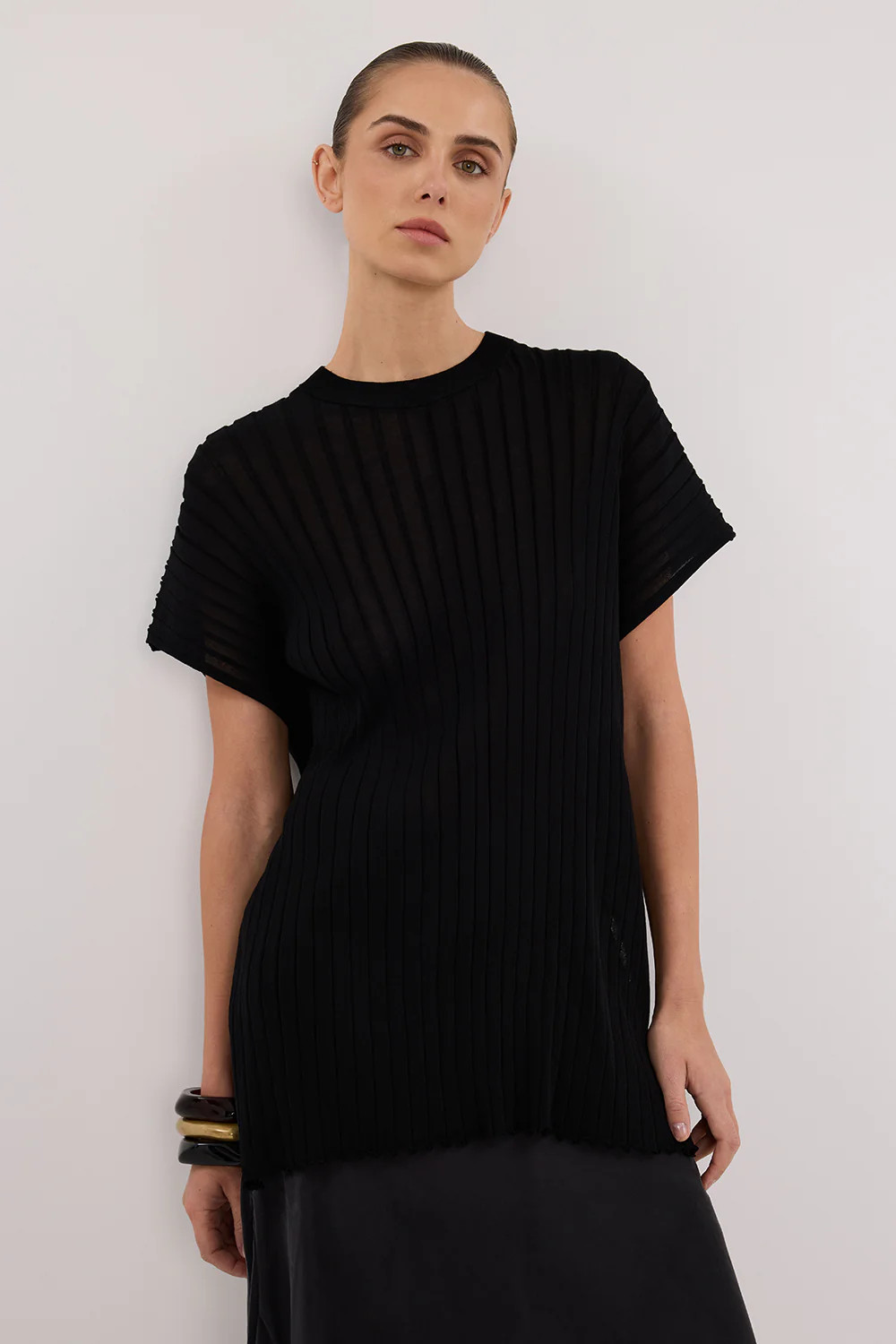 JADE BLACK SLEEVELESS KNIT TOP | DISSH