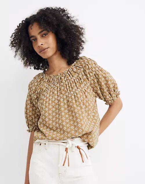 Daisy Embroidered Shirred Puff-Sleeve Top | Madewell