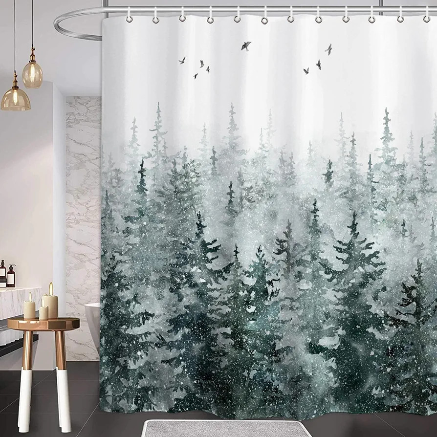 ORTIGIA Winter Pine Tree Shower Curtain Sets Fabric White Bathroom Bath Curtain Nature Tree Mount... | Amazon (US)