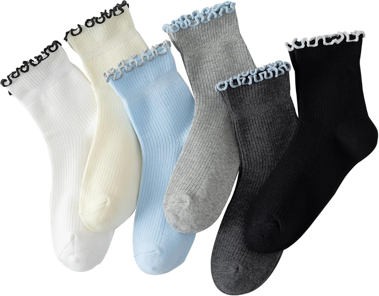 Hstyle 6 Pairs of Ruffle Socks Women, Cute Ruffle Ankle Socks | Amazon (US)