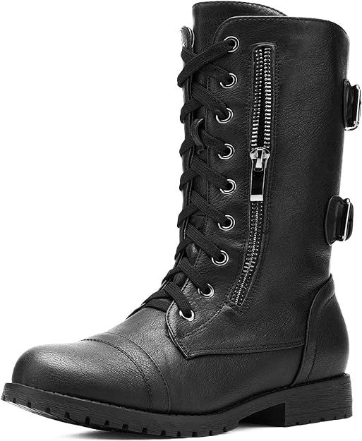 DREAM PAIRS Women's Ankle Bootie Winter Lace up Mid Calf Military Combat Boots | Amazon (US)