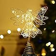 Lewondr Christmas Tree Topper Angel, 9.8 Inch Glittering Angel Christmas Tree Topper, Battery Ope... | Amazon (US)