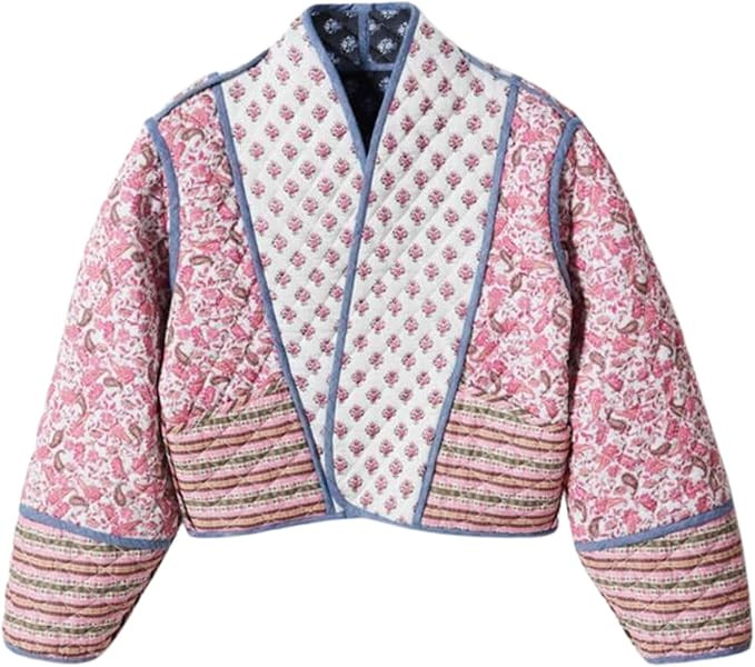 FindThy Women’s Vintage Floral Print Puffer Jacket Long Sleeve Padded Coat Reversible Puffer Ja... | Amazon (US)