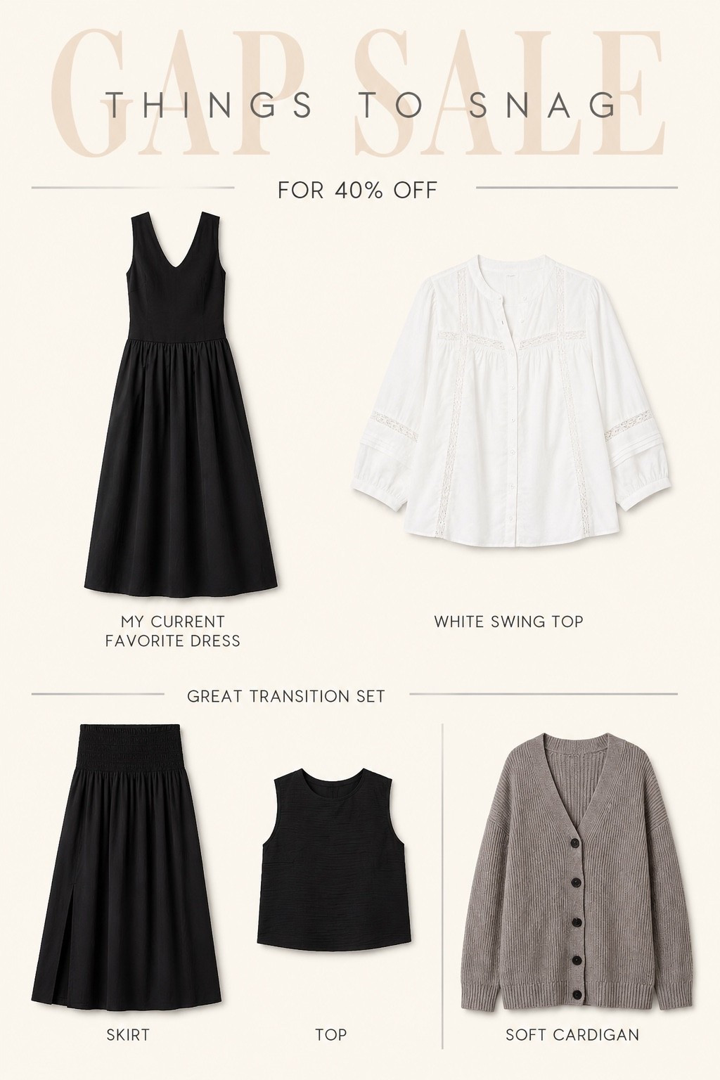 Gap is 40% off right now 🙌 Sharing a few pieces I’d snag while the sale is happening! The black dress is a current favorite, plus an easy white top, the cutest transition set, and a soft cardigan that will be so good heading into fall. 🤎

Shop my Gap sale picks in my LTK!

#LTKdayinmylife #LTKootd #LTKSeasonal