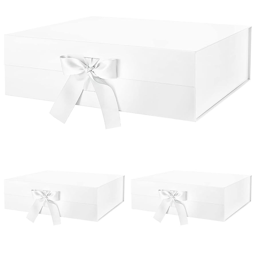 BLK&WH 3 Extra Large Gift Boxes with Ribbon 16.3x14.2x5 Inches, Large White Gift Boxes with Lids ... | Amazon (US)