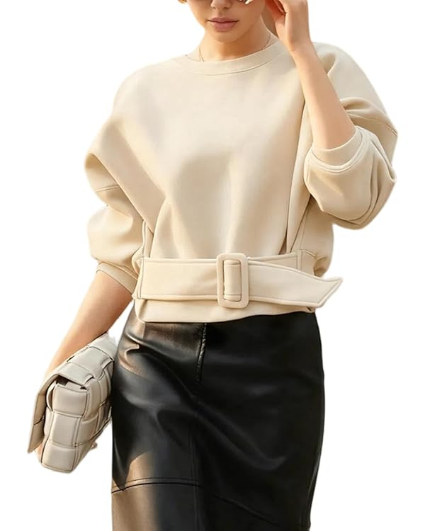 Yidarer Women Pullover Sweatshirts Cropped Crewneck Long Sleeve Belted Casual Y2K Lace Up Tops 20... | Amazon (US)