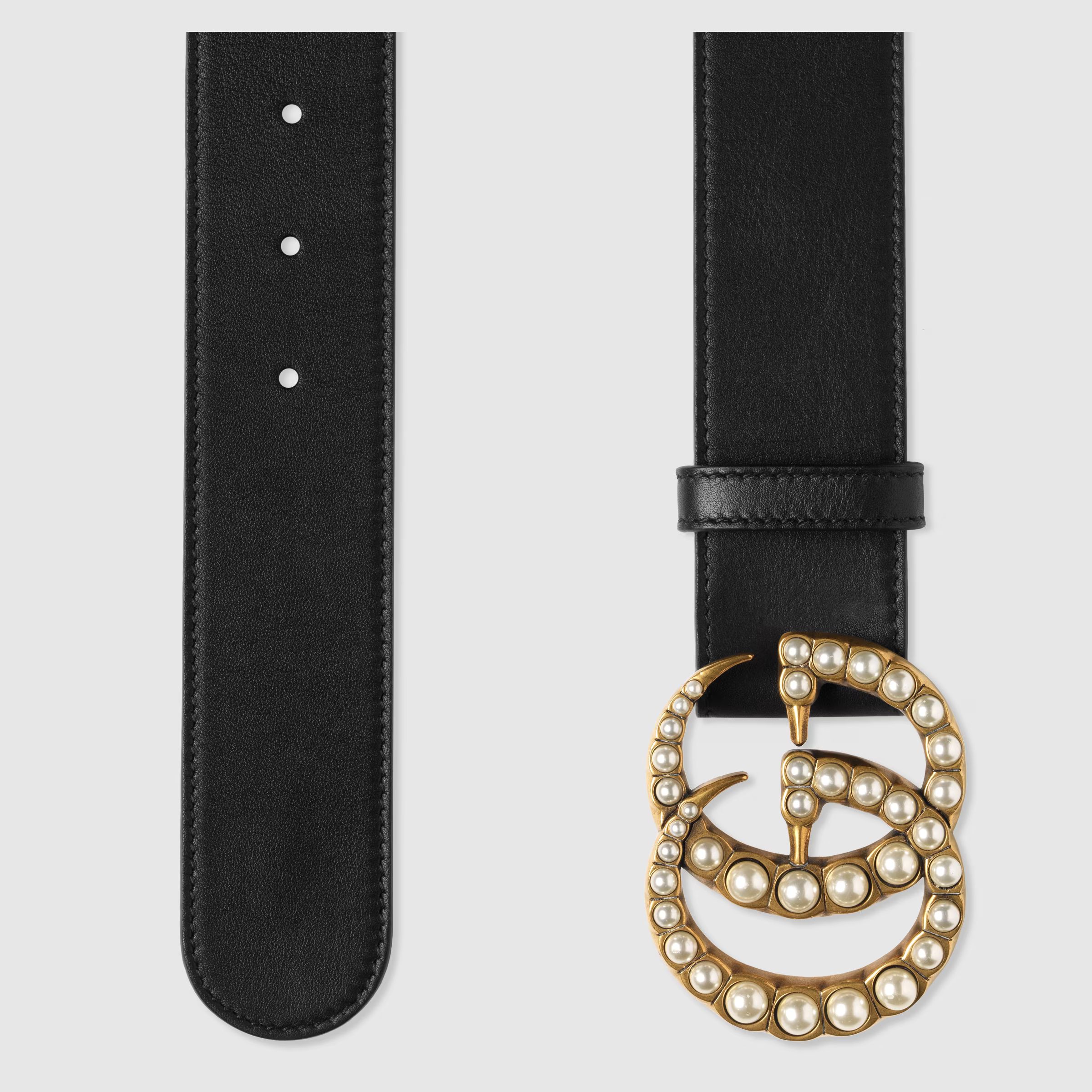 Leather belt with pearl Double G | Gucci (US)