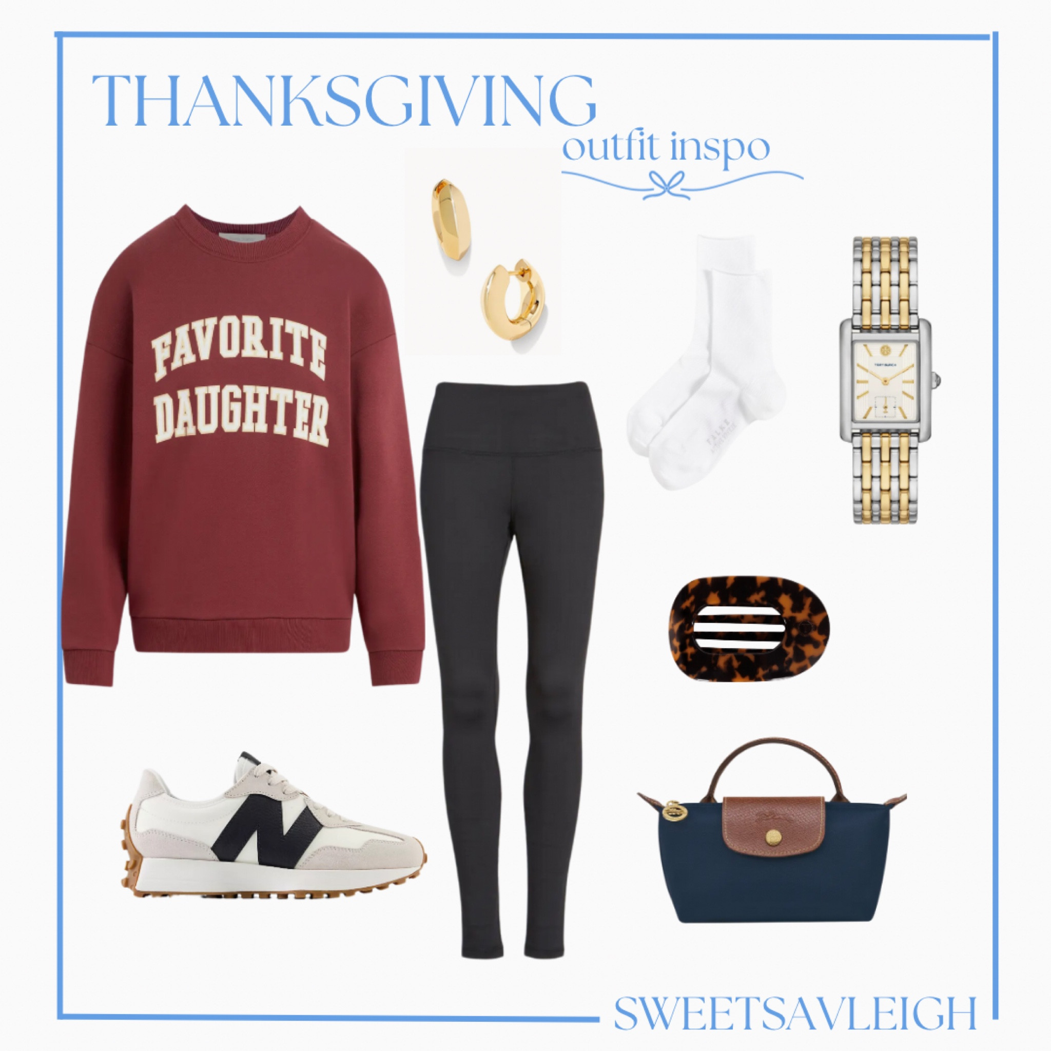 Thanksgiving outfit idea! I have the sweatshirt in navy and sized up to a S for an oversized fit | leggings, black leggings, favorite daughter, sneakers, fall outfit, casual outfit, longchamp 

#LTKSeasonal #LTKHoliday #LTKStyleTip