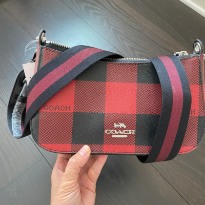 Coach Canvas Buffalo Plaid Print Jes Baguette Crossbody C6818 Red Multi | eBay | eBay US