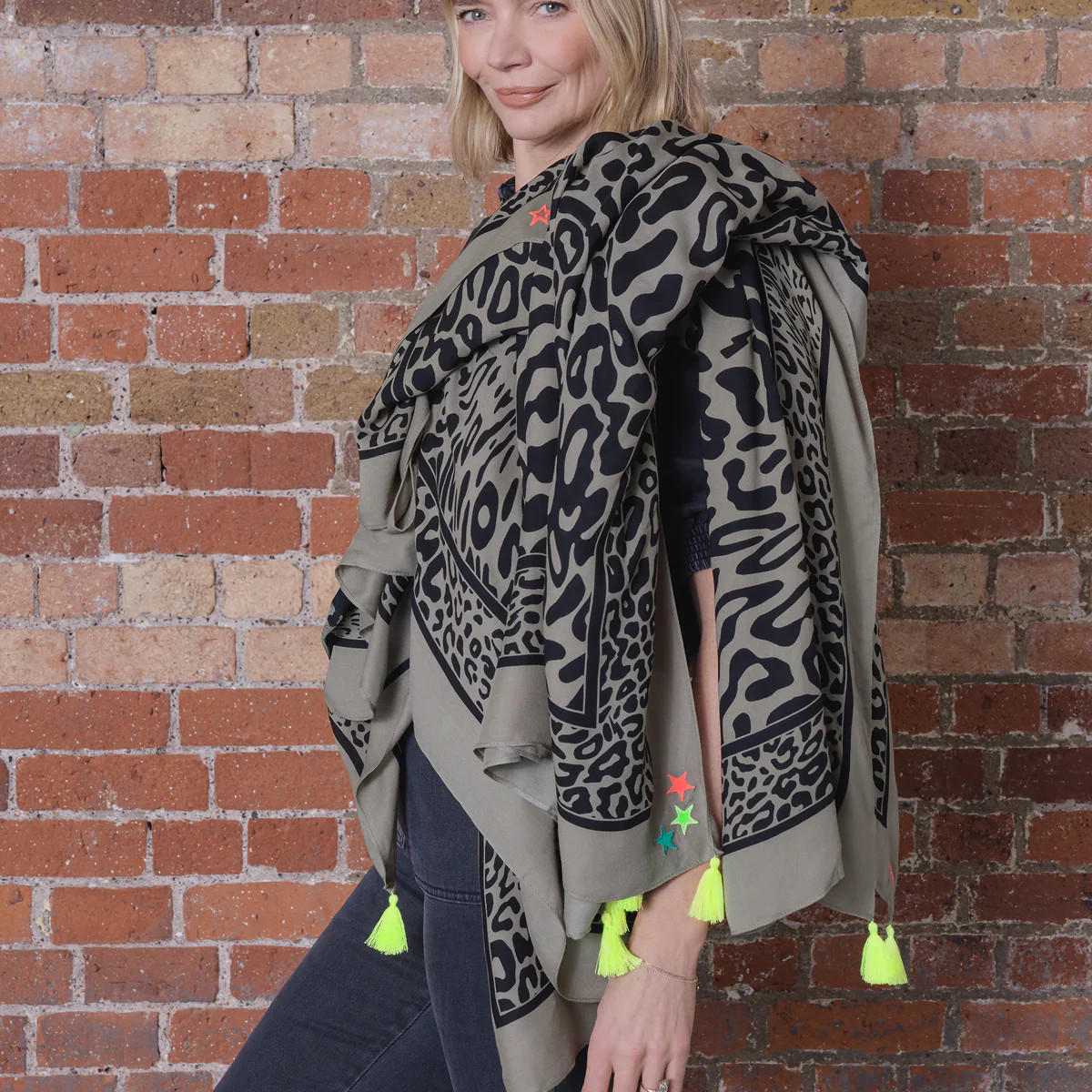 Scamp & Dude x Jodie Kidd Khaki Leopard Charity Super Scarf | Scamp & Dude