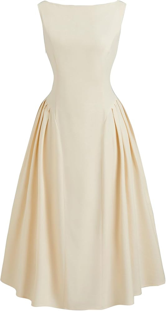 CIDER Party Dress Midi Dresses Boat Neck Backless Ruffle A Line Elegant Wedding Guest Dresses Mid... | Amazon (US)