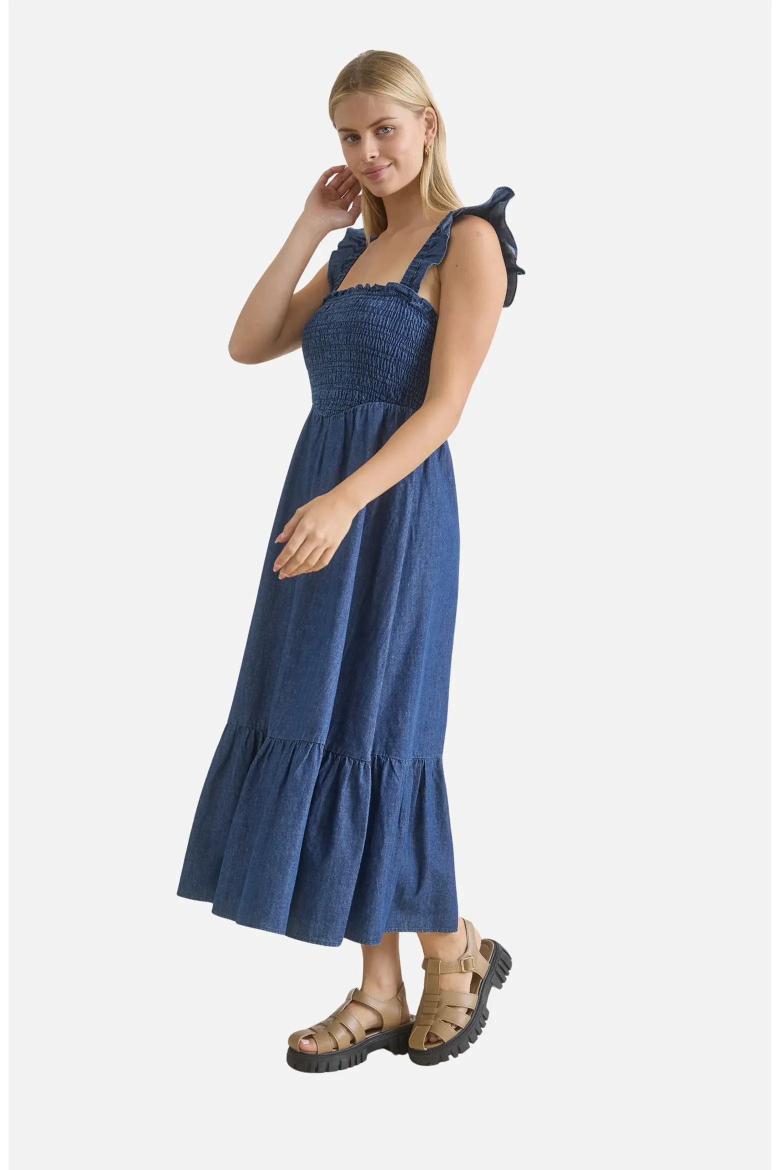 Smocked Denim Midi Dress (Women) | Nordstromrack | Nordstrom Rack