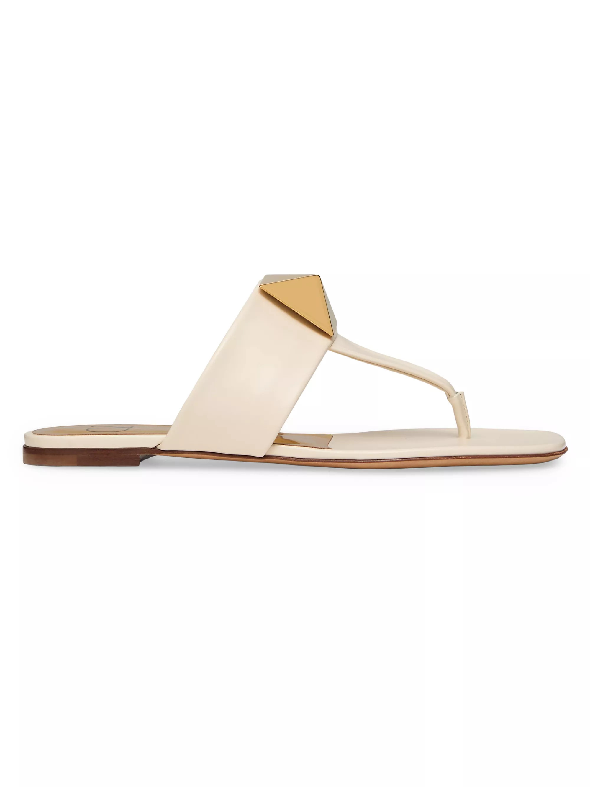 Valentino GaravaniOne Stud Calfskin Flat Thong Sandals | Saks Fifth Avenue