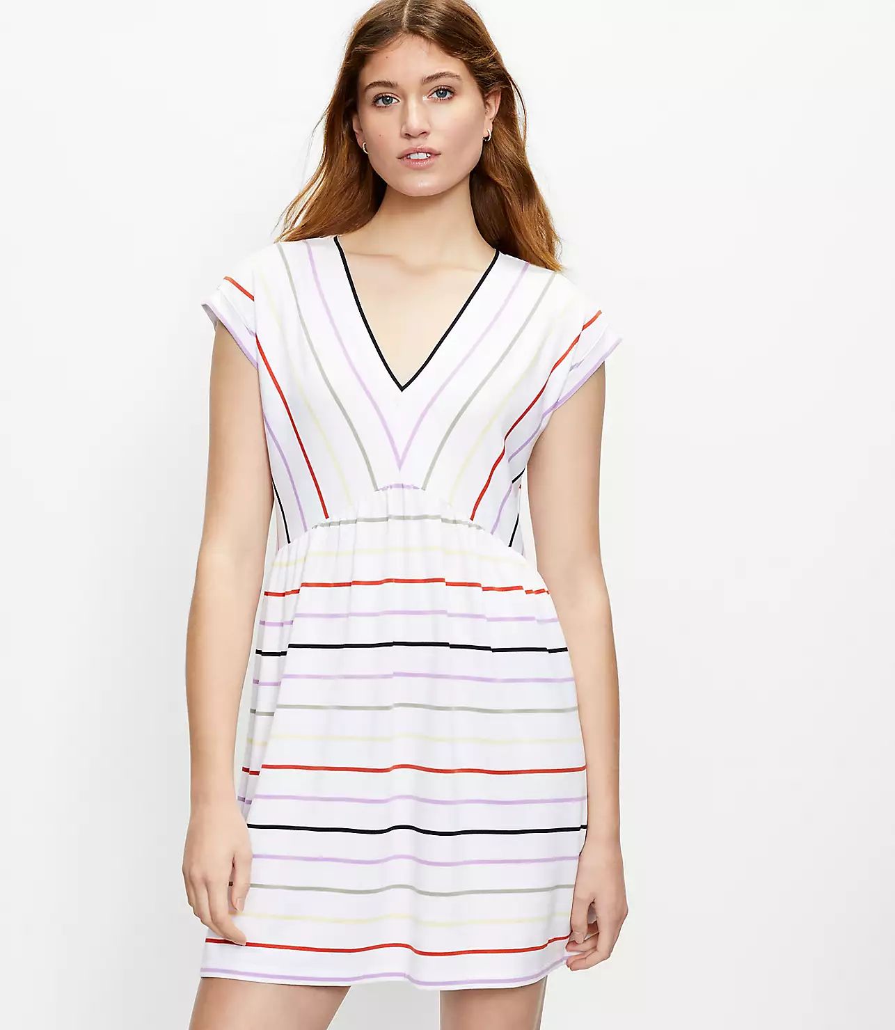 Striped V-Neck Swing Dress | LOFT