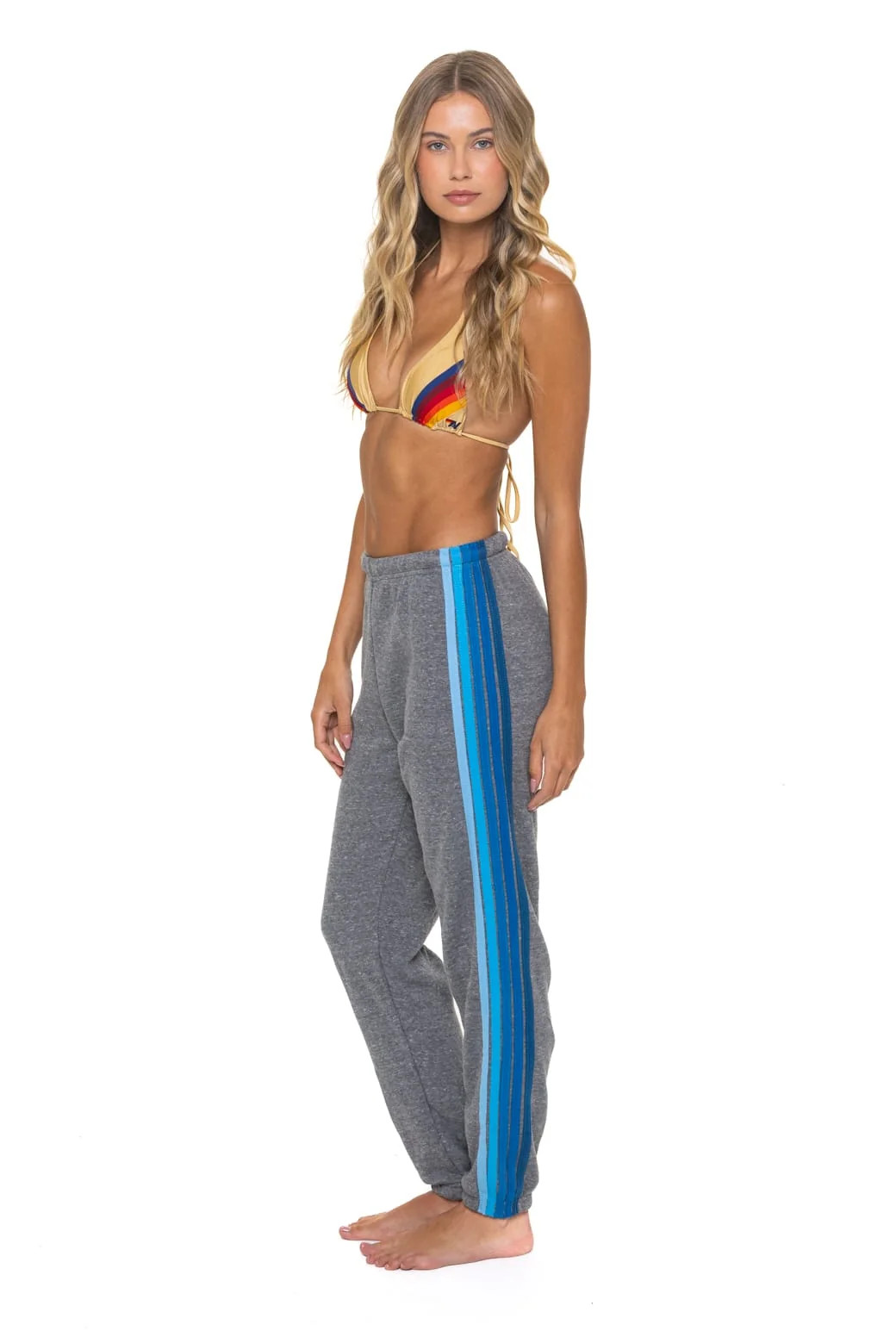Women's 5 Stripe Sweatpants Heather Grey Blue | Luxury Loungewear | Aviator Nation | Aviator Nation