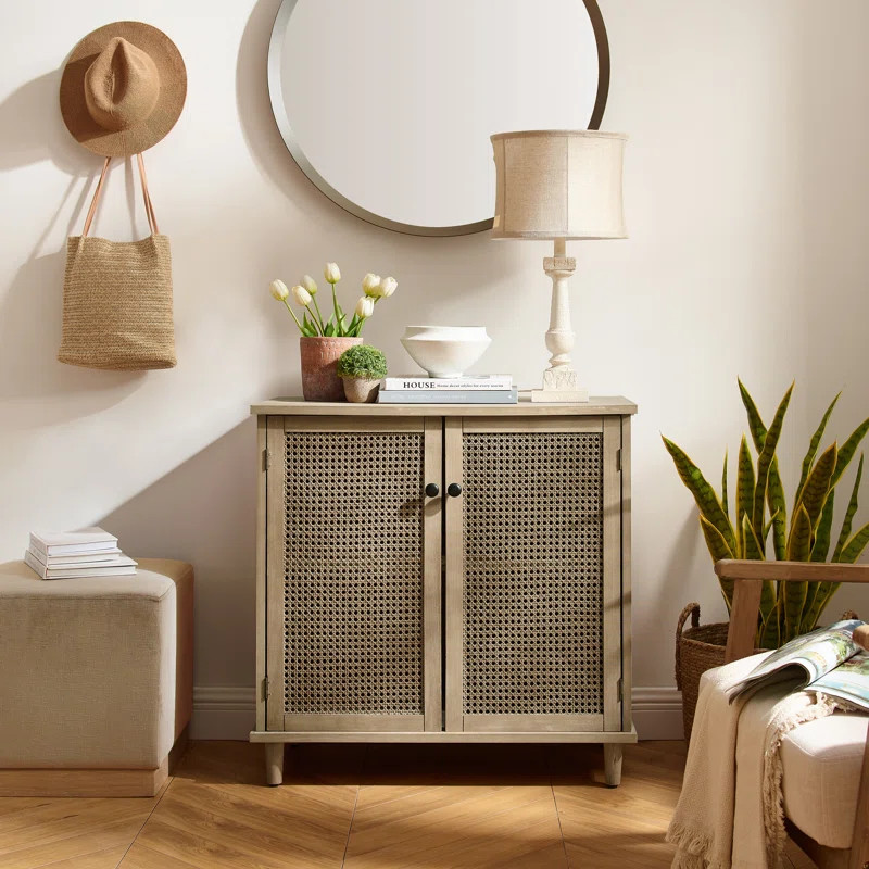 Calzada31.5'' Tall 2 - Rattan Wicker Door Storage Accent Cabinet with Solid Wood Legs | Wayfair North America