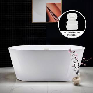 Newark 59 in. Acrylic FlatBottom Double Ended Bathtub with Brushed Nickel Overflow and Drain Incl... | The Home Depot