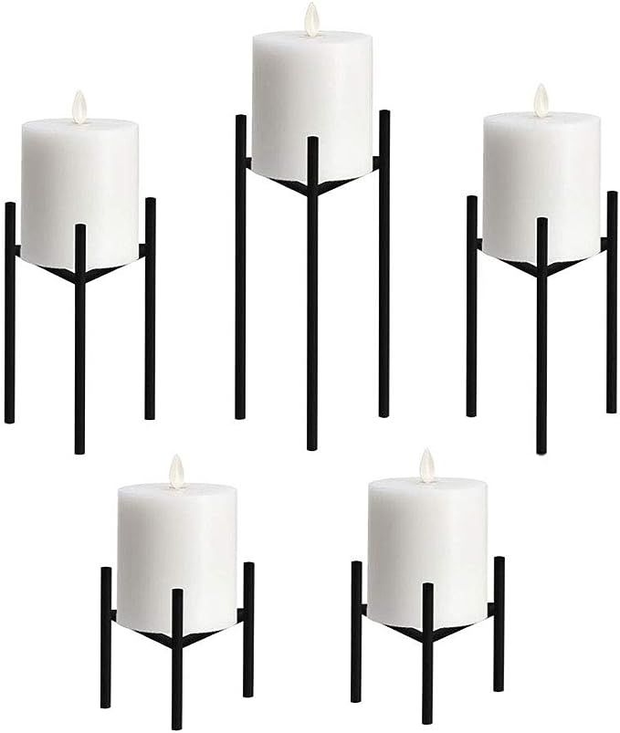 Only-us Metal Pillar Candle Holders Set of 5 Black Candlesticks for Fireplace/Table/Wedding/Chris... | Amazon (US)