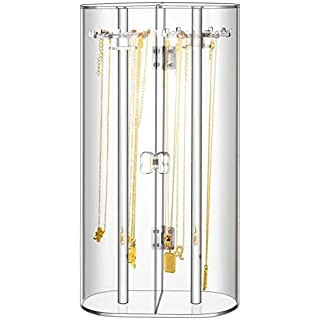 Necklace Holder, Hanging Jewelry Stand with 24 Hooks, Acrylic Rotation Necklace Organizer Clear J... | Amazon (US)