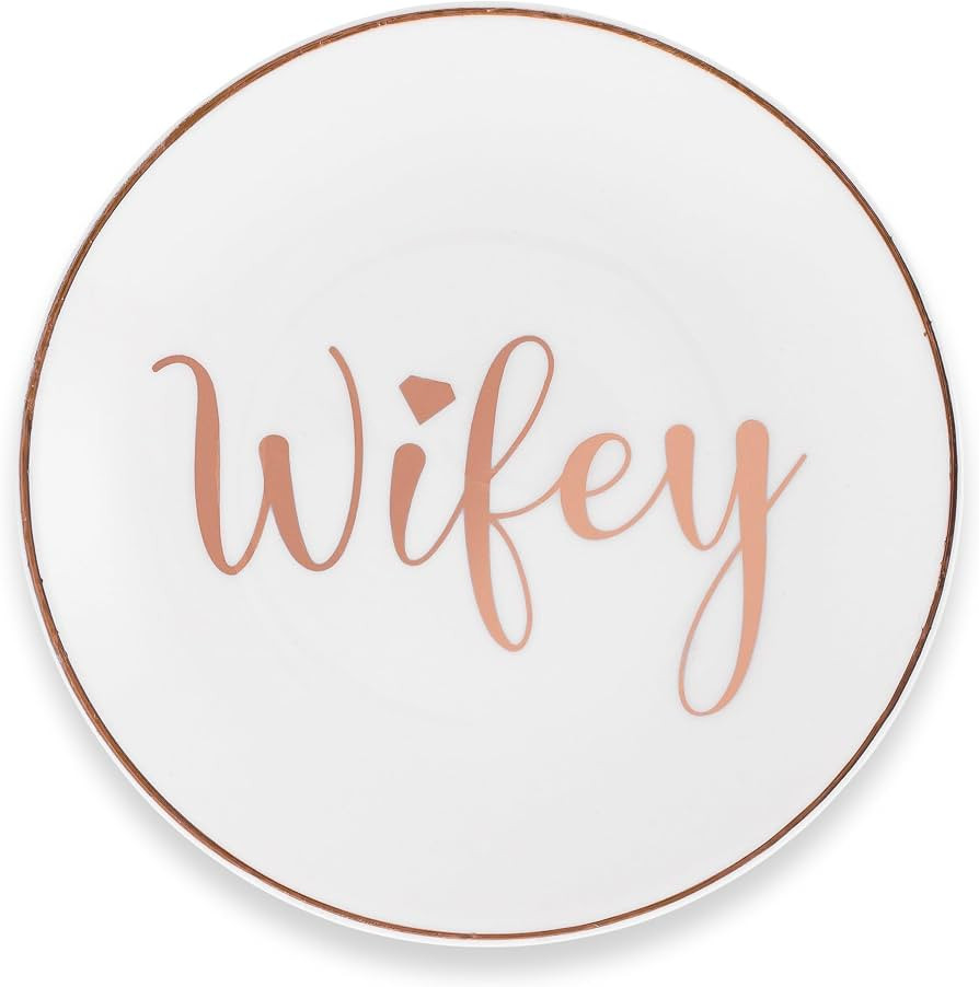 AsherKeep Rose Gold Wifey Ring Dish - Wedding Engagement Jewelry Holder - Ceramic Tray Dish, Wedd... | Amazon (US)