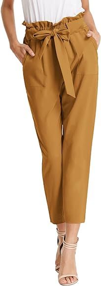 KANCY KOLE Women Paper Bag Pants High Waist with Pockets Tie Casual Cropped Trousers S-XXL | Amazon (US)