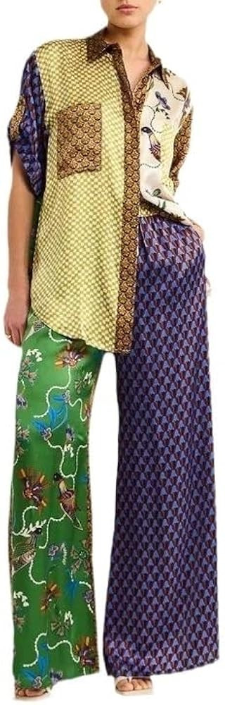 OrgeFy Fashionable and personalized printed short sleeved color blocking holiday casual tie up se... | Amazon (US)