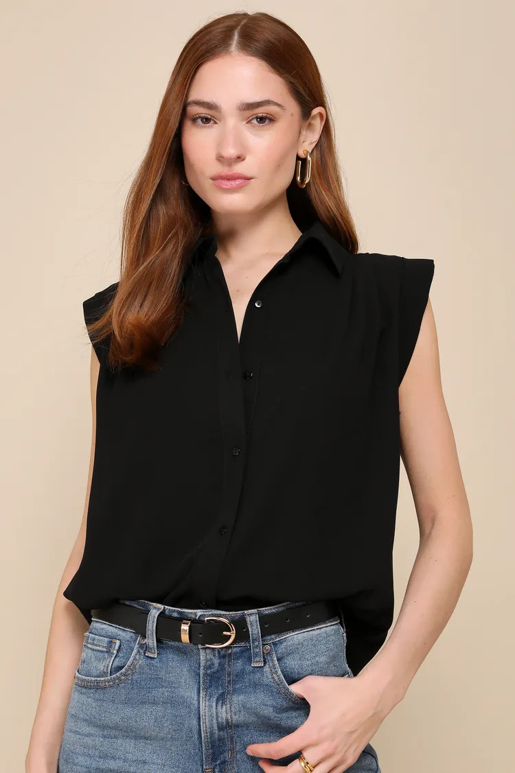 Chic Candidate Black Collared Sleeveless Button-Up Top | Lulus