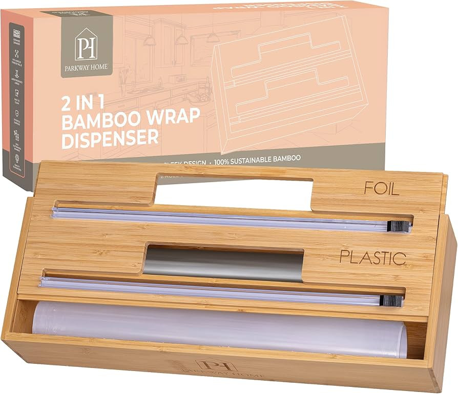 3 in 1 Wrap Dispenser Organizer (3 ROLL FOIL, PAPER, PLASTIC), Kitchen Wrap Organizer Extra Wide ... | Amazon (US)